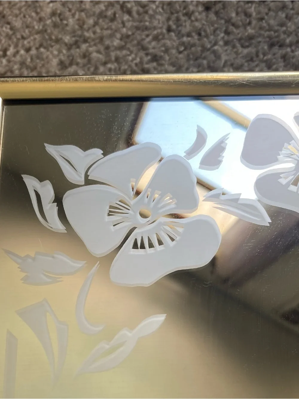 Vintage 1970s Marsel Floral Frosted Etched Mirror Hollywood Regency MCM 14x11”